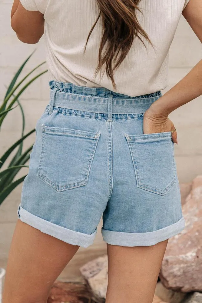 Analise Tie Waist Denim Shorts in Light Wash