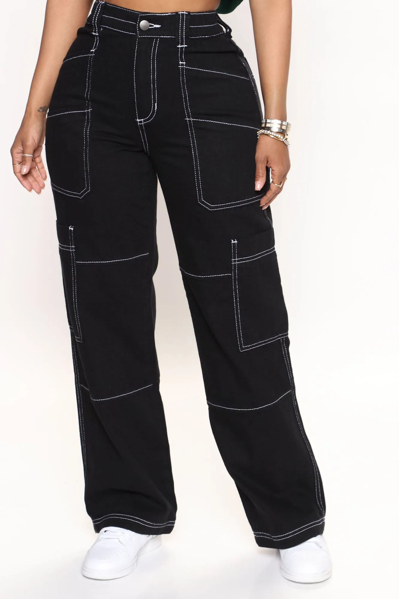 Autobiography Cargo Wide Leg Jeans - Black