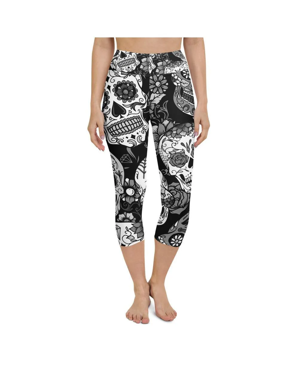 Black & White Sugar Skull Yoga Capris