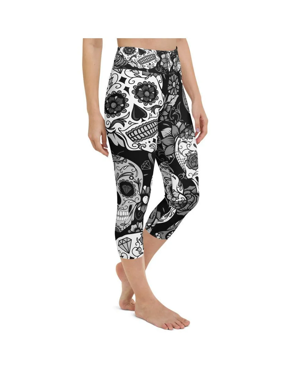 Black & White Sugar Skull Yoga Capris