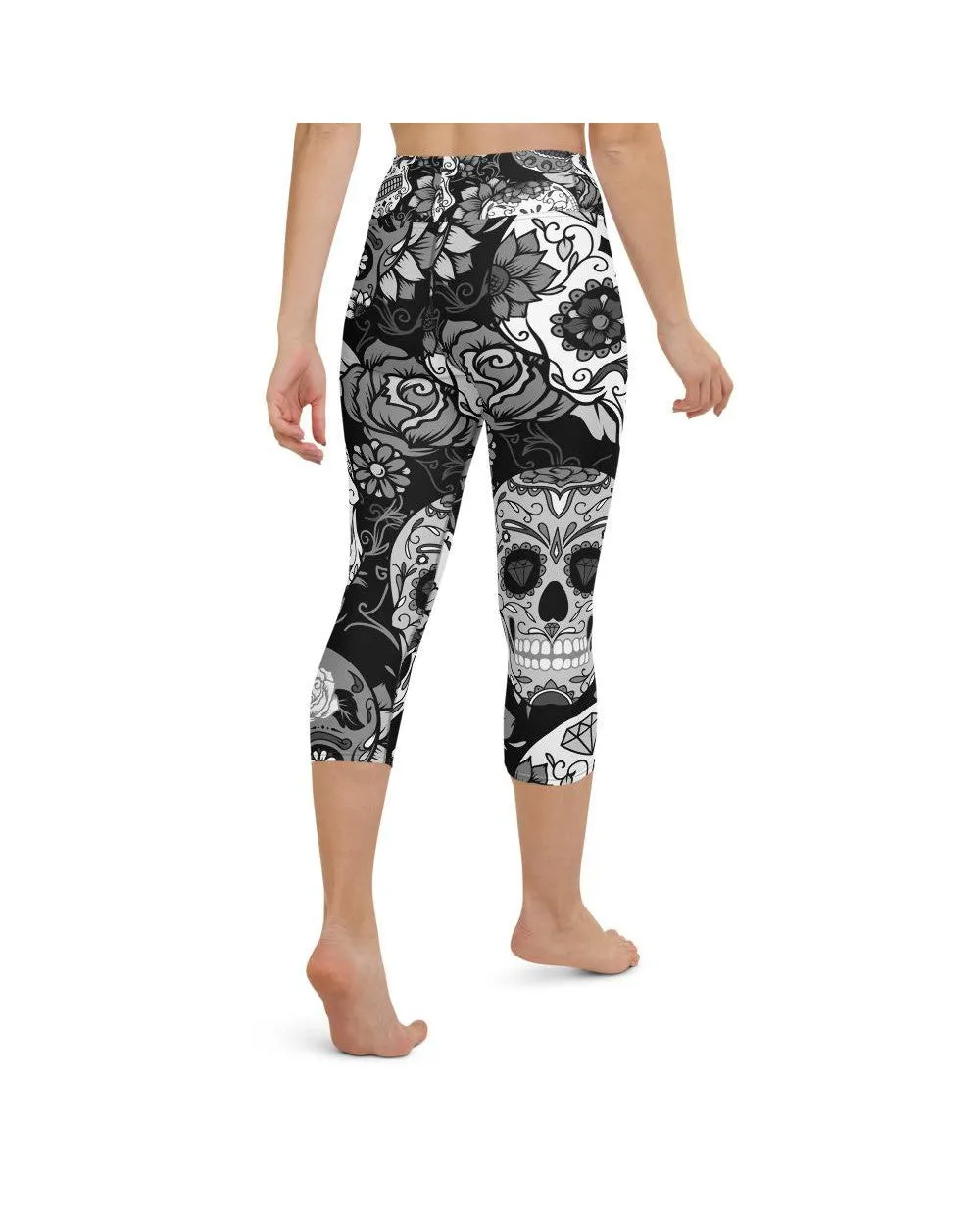 Black & White Sugar Skull Yoga Capris