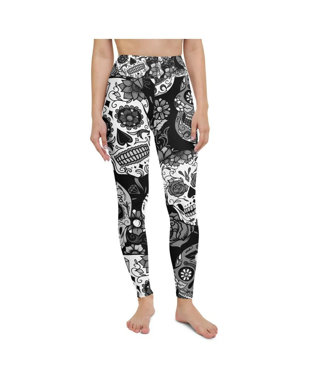 Black & White Sugar Skull Yoga Pants