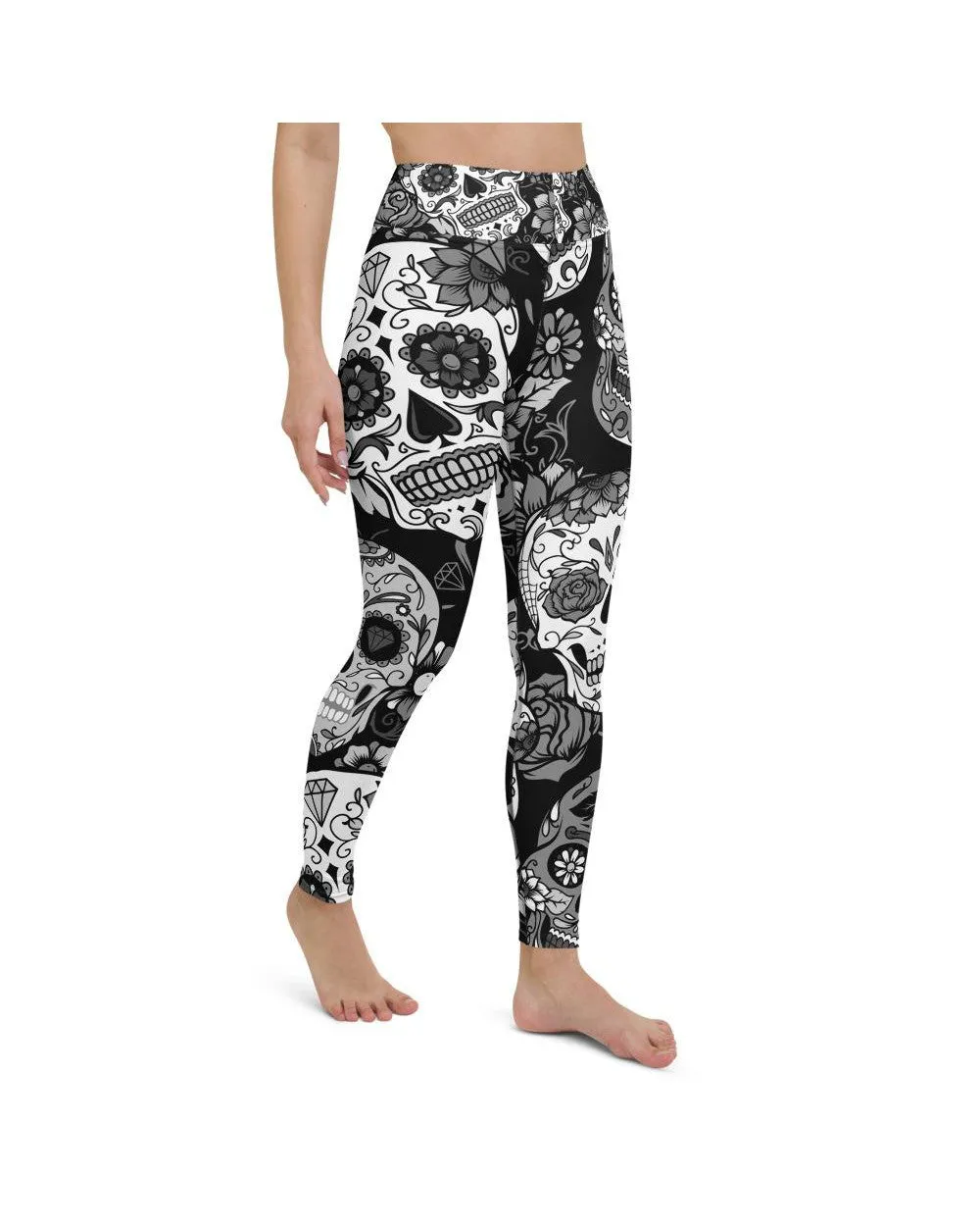 Black & White Sugar Skull Yoga Pants