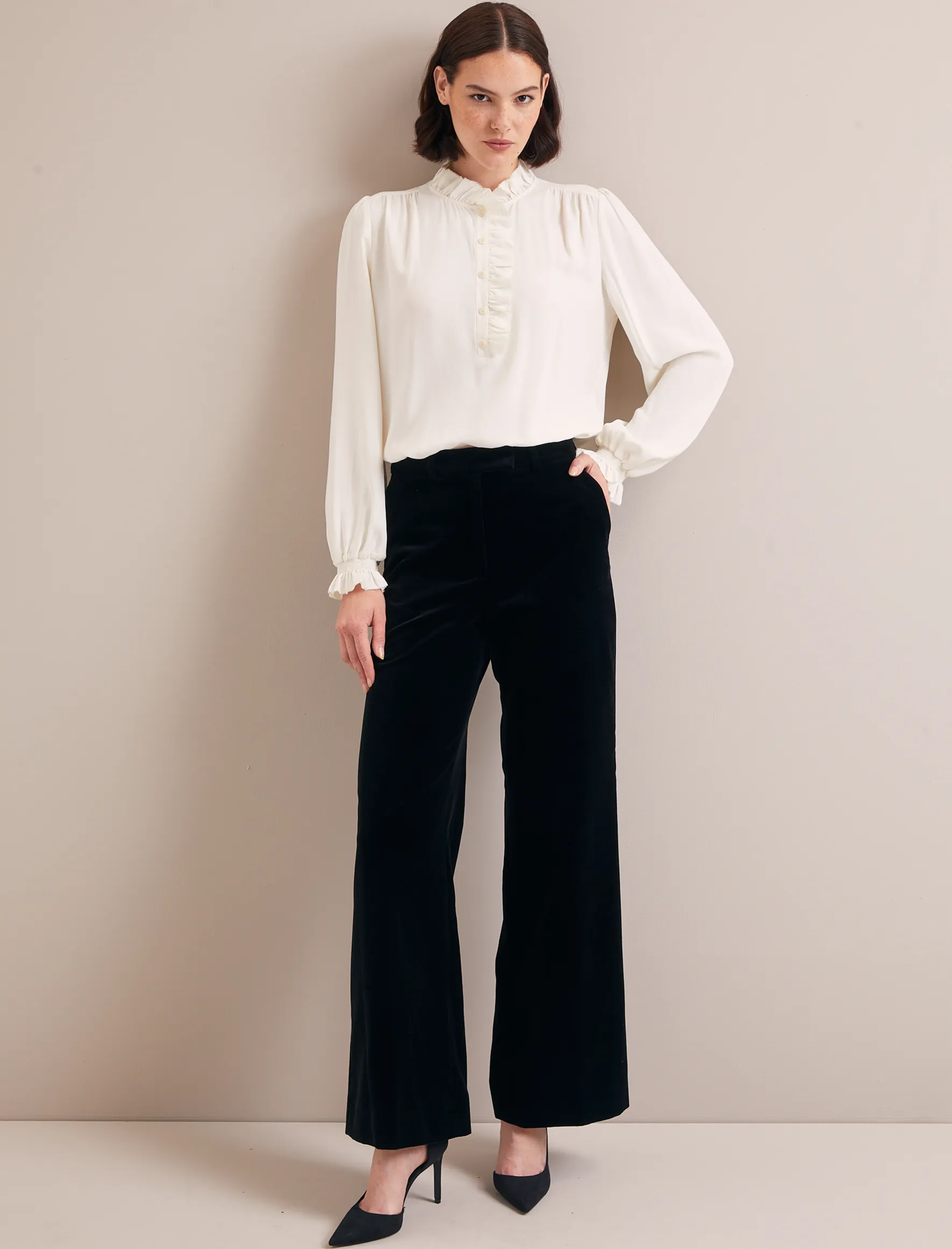 Black Taylor velvet wide leg trousers