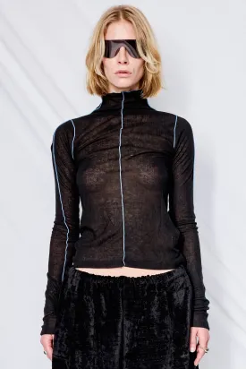 Black Wool Contrast Stitch Top