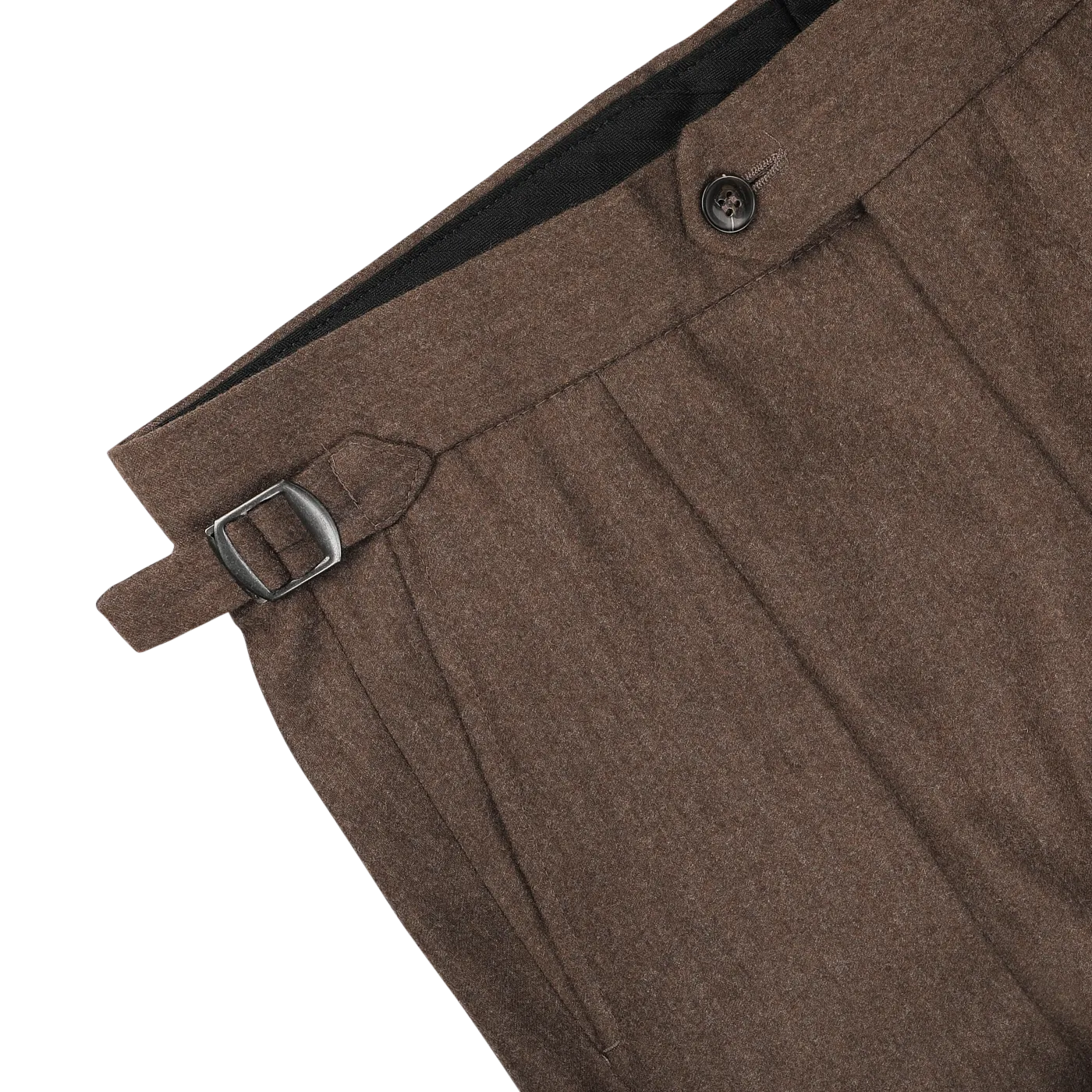 Brown Melange Wool Flannel Pleated Trousers