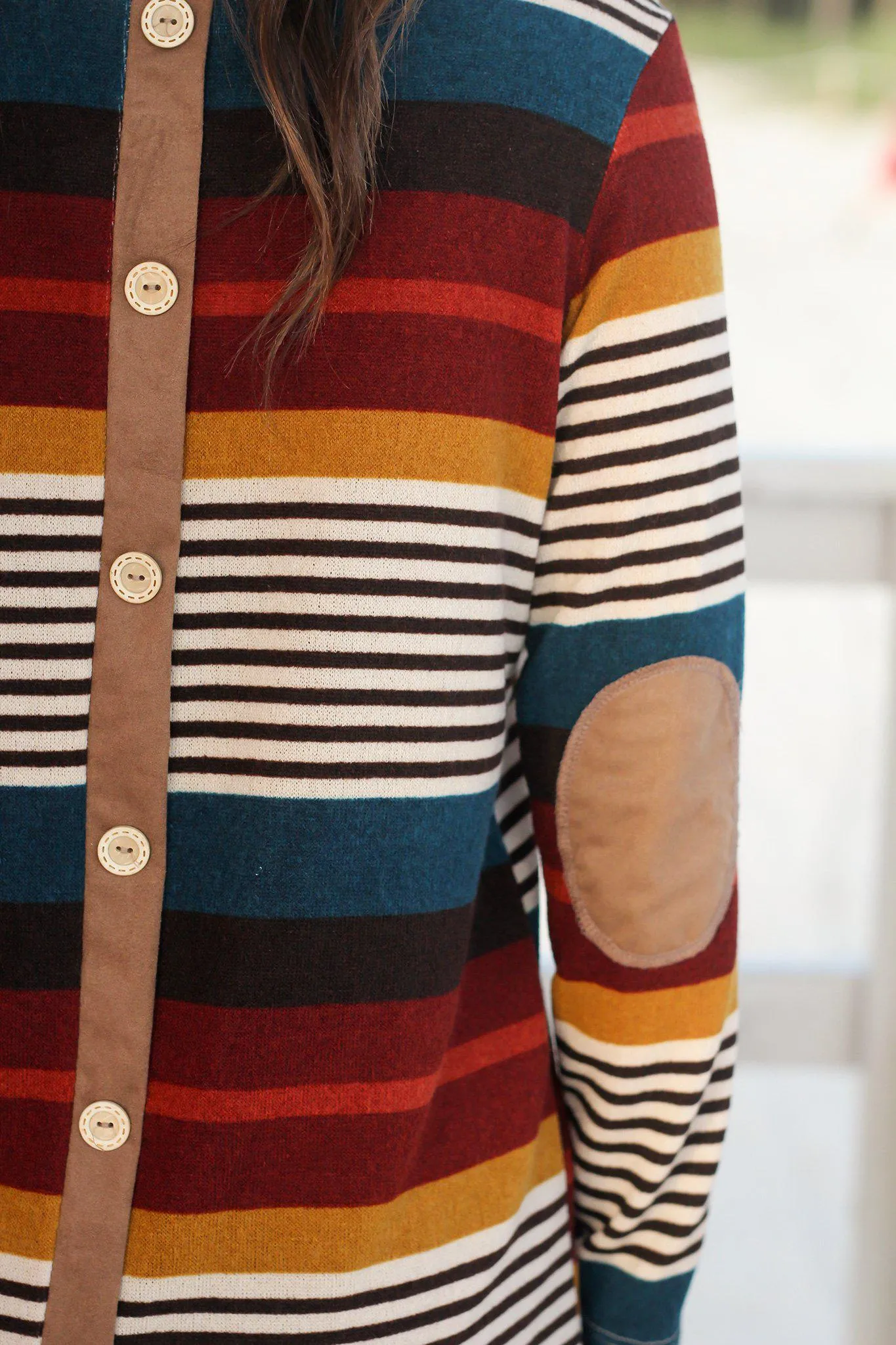 Burgundy Striped Top with Button Detail