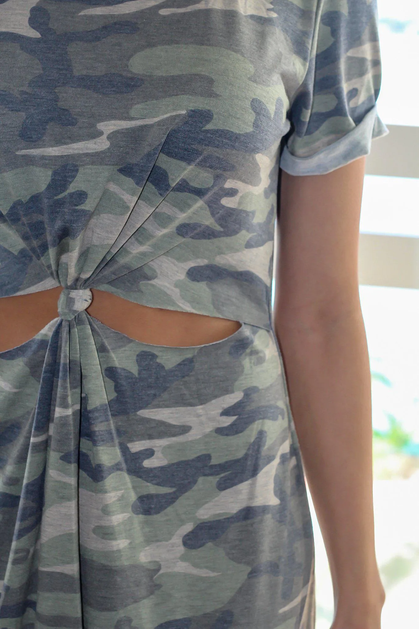 Camo Short Dress with Knot