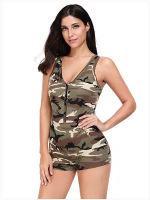 Camo style bodycon short romper jumpsuit