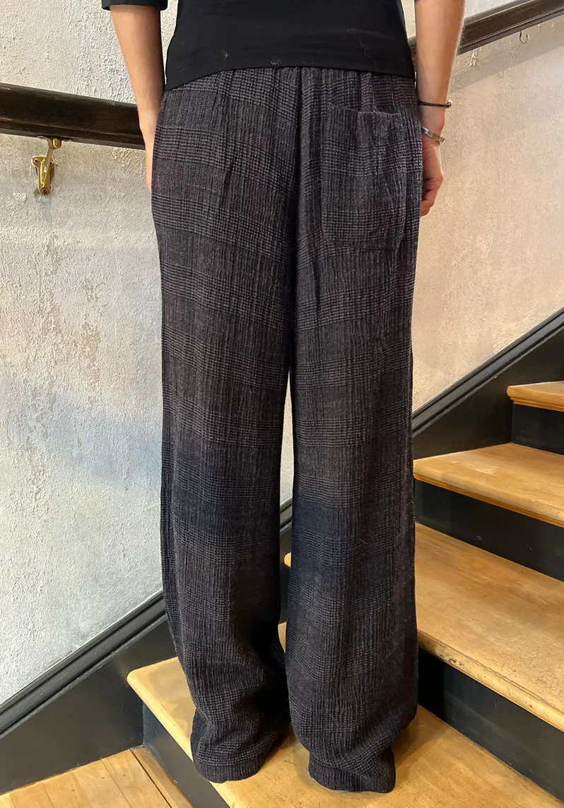 Checked Palazzo Trousers - Burgundy