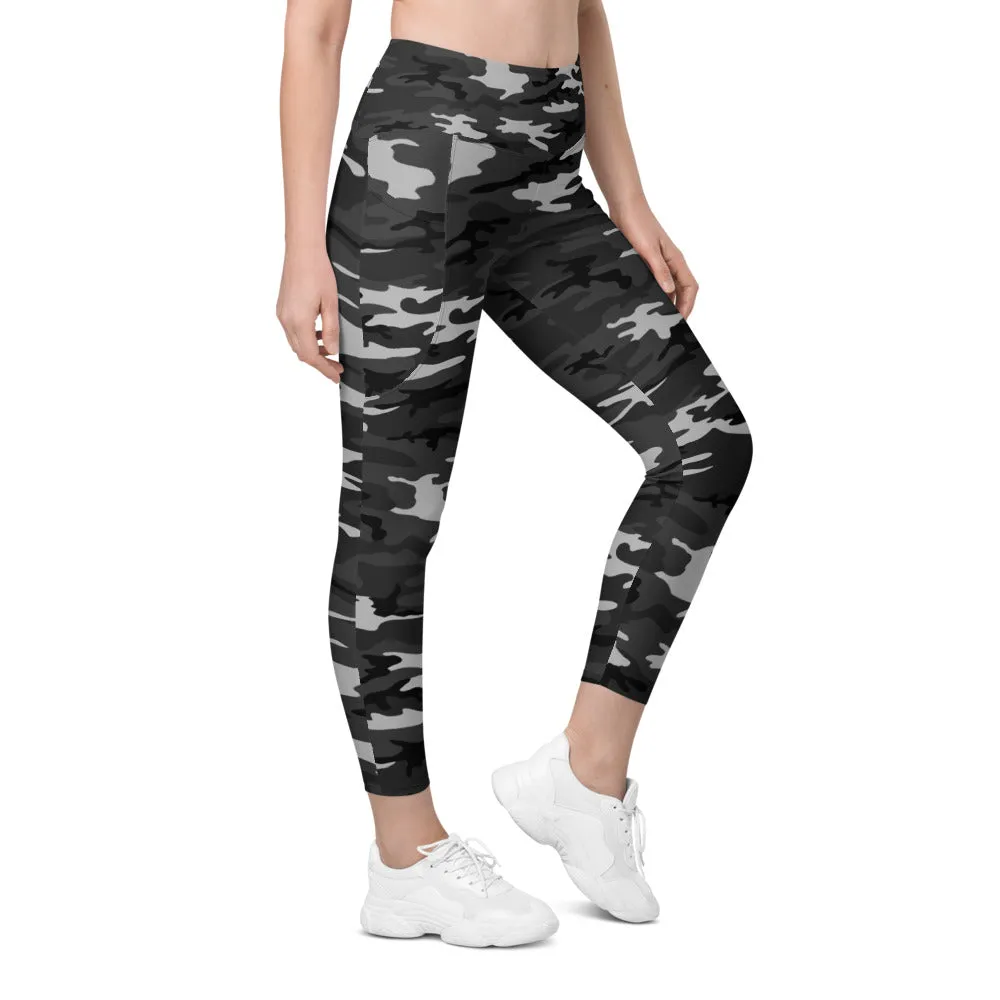 Dark Grey Camo Leggings with Pockets