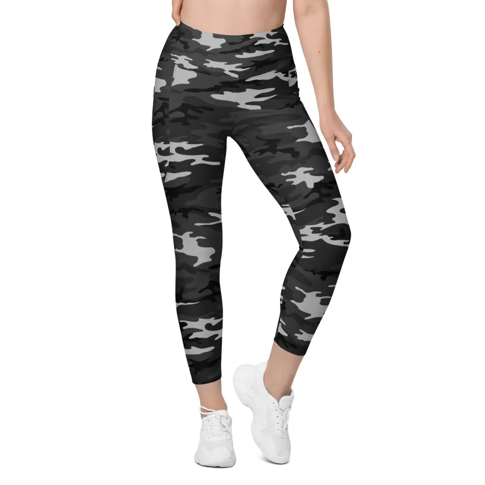 Dark Grey Camo Leggings with Pockets