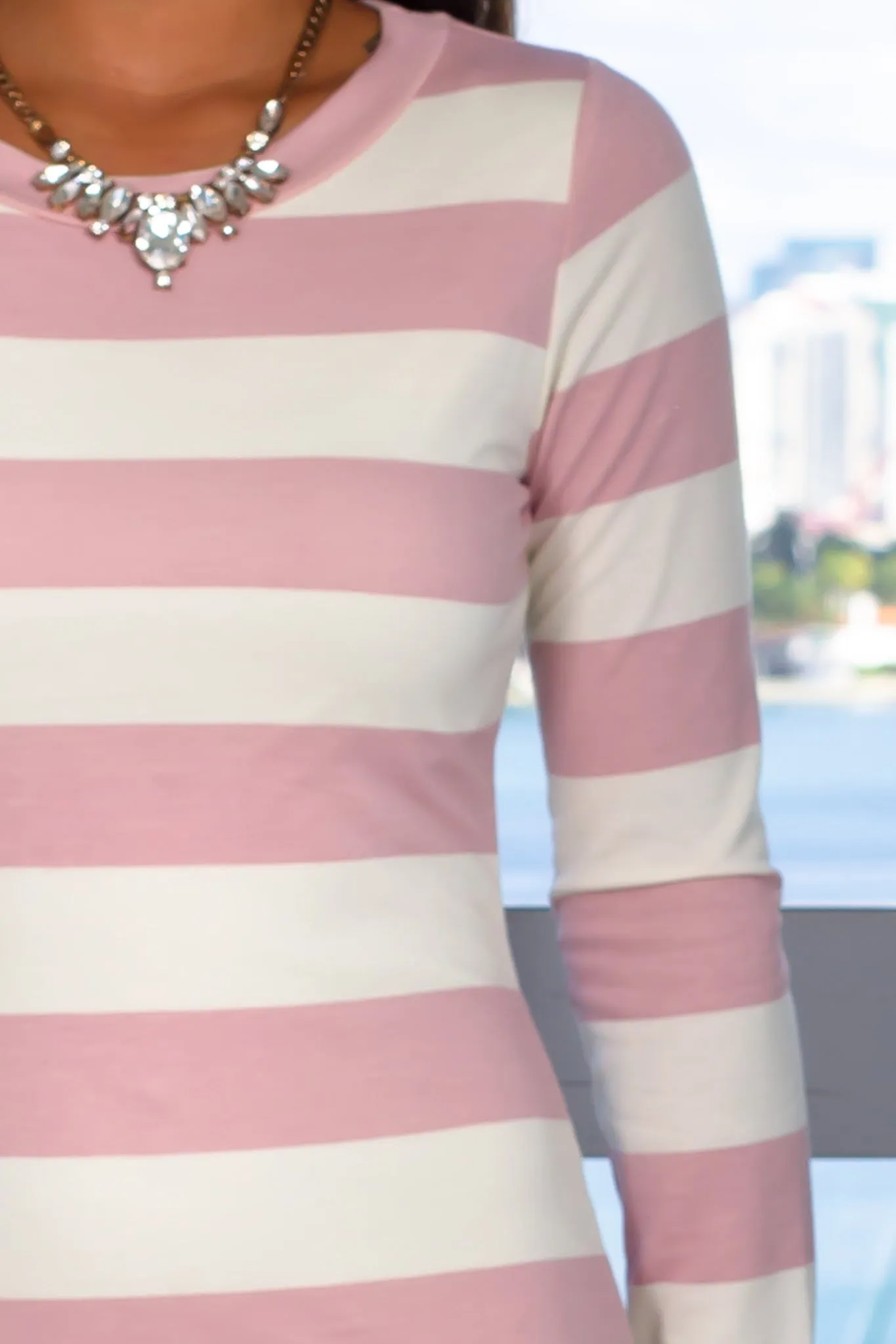 Dusty Pink Striped Short Dress