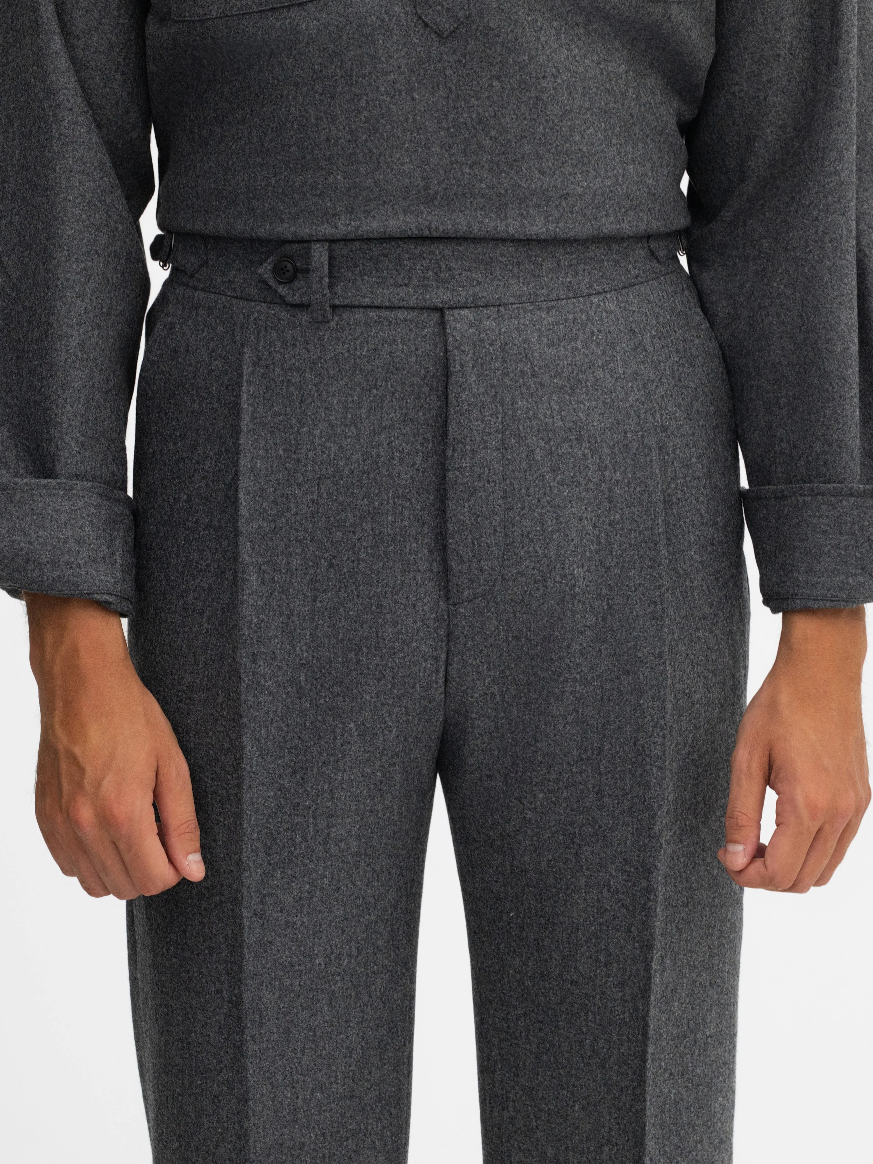 Grey Flannel Wool Oscar Trousers (Wide Fit)