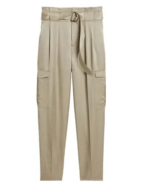 High-Rise Tapered Satin Cargo Pant in Crystal Sand