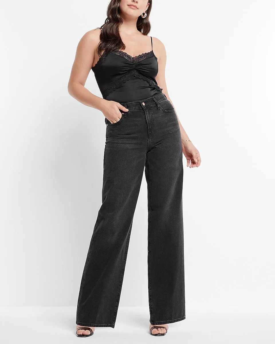 High Waisted Washed Black Wide Leg Jeans in Pitch Black