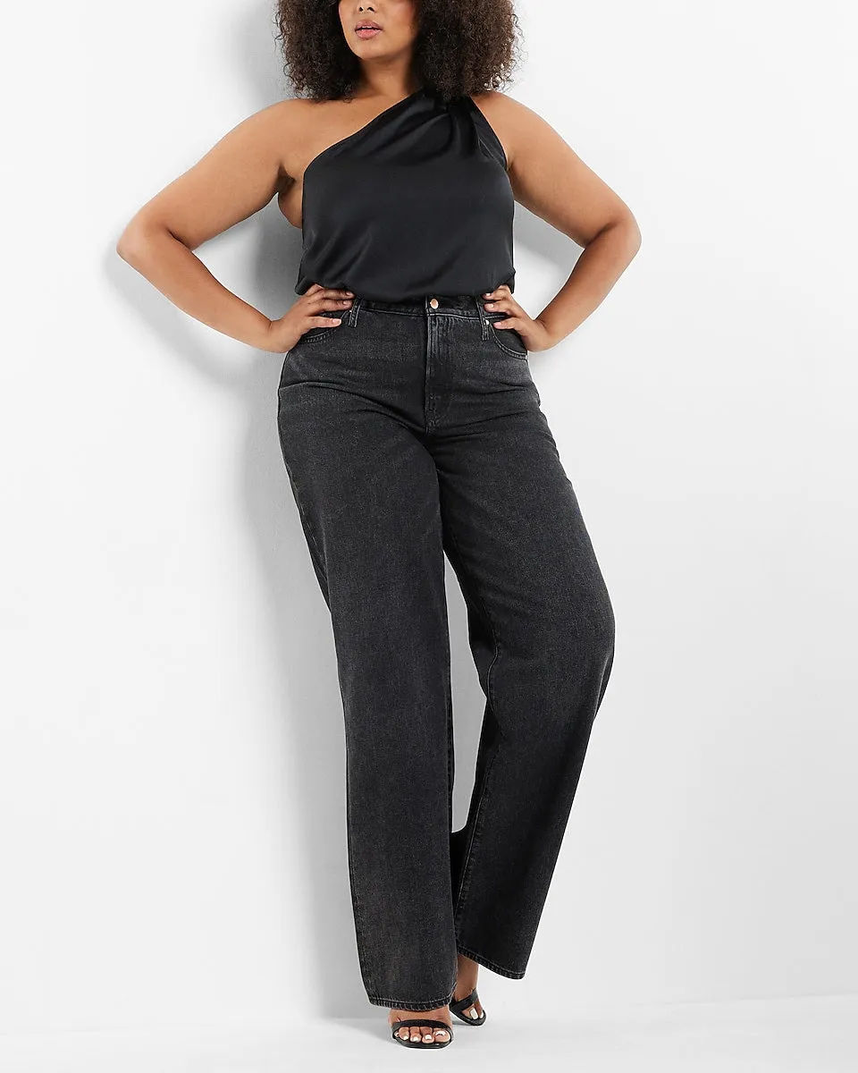 High Waisted Washed Black Wide Leg Jeans in Pitch Black