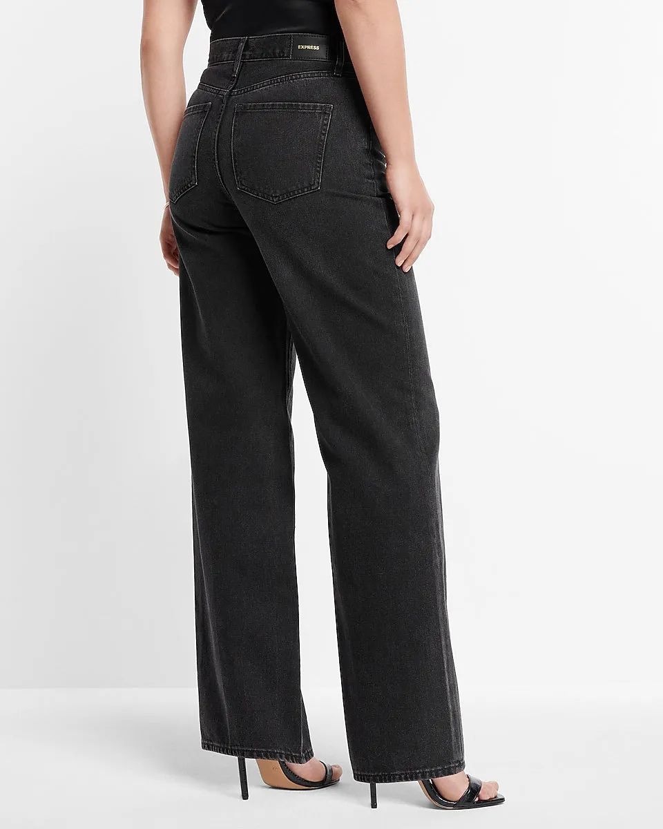 High Waisted Washed Black Wide Leg Jeans in Pitch Black