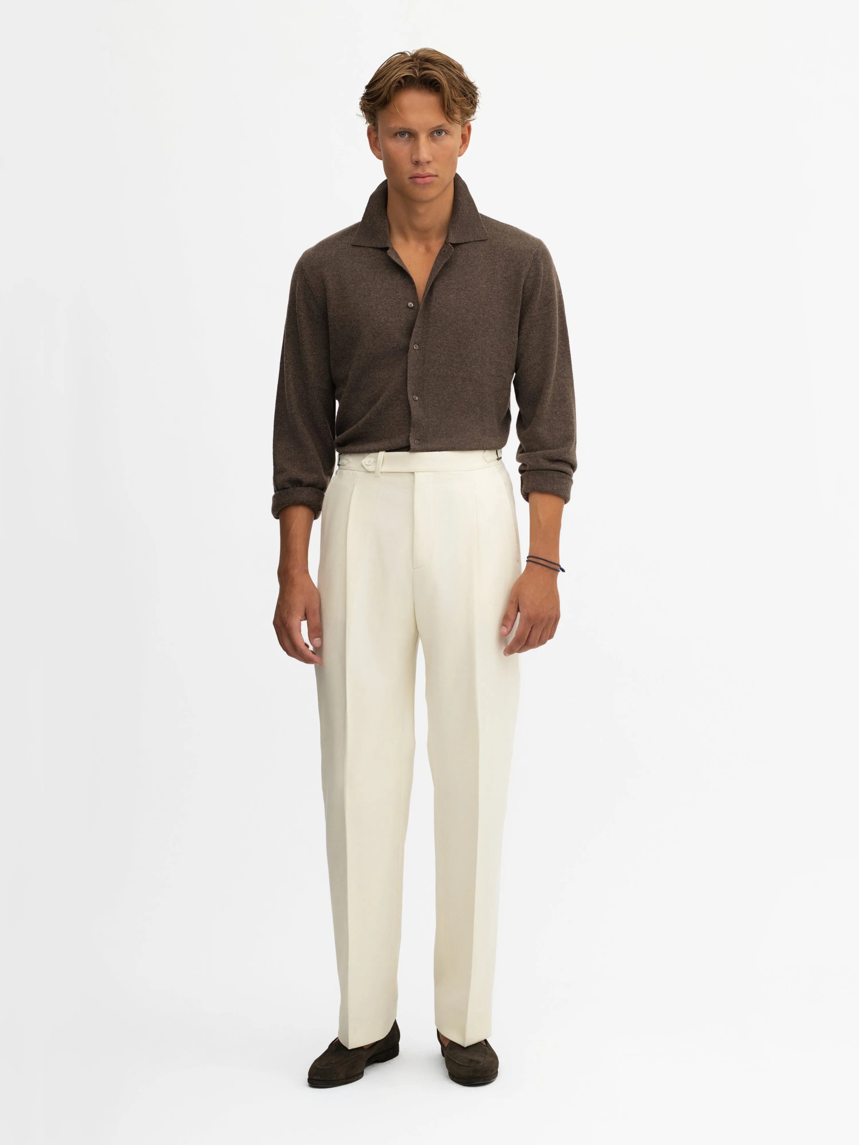 Ivory Flannel Wool Oscar Trousers (Wide Fit)