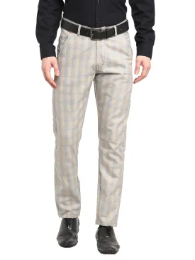 Jashvi Men's Blue Cotton Checked Formal Trousers