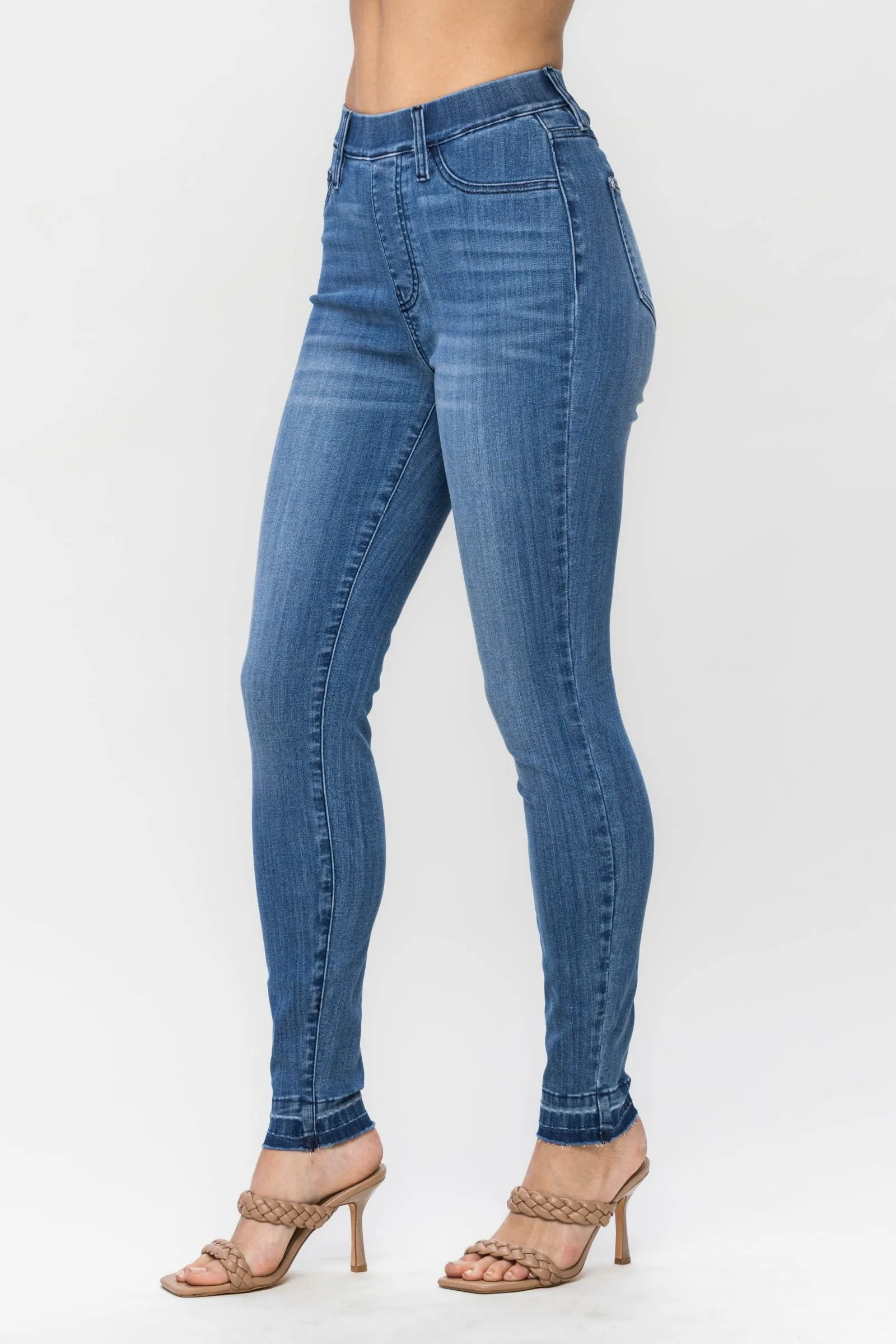 Judy Blue High Waist Release Hem Pull On Skinny Denim 88746