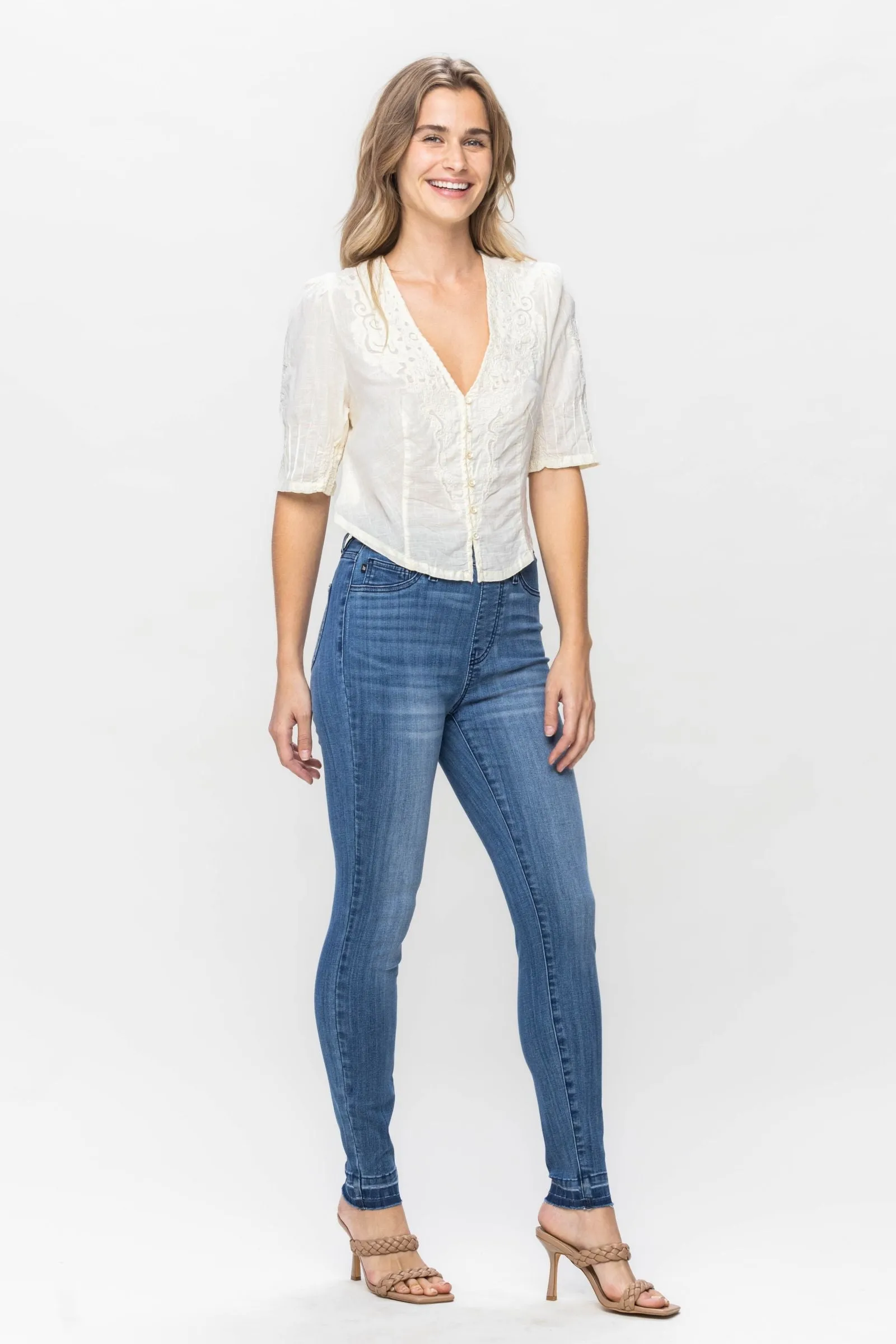 Judy Blue High Waist Release Hem Pull On Skinny Denim 88746