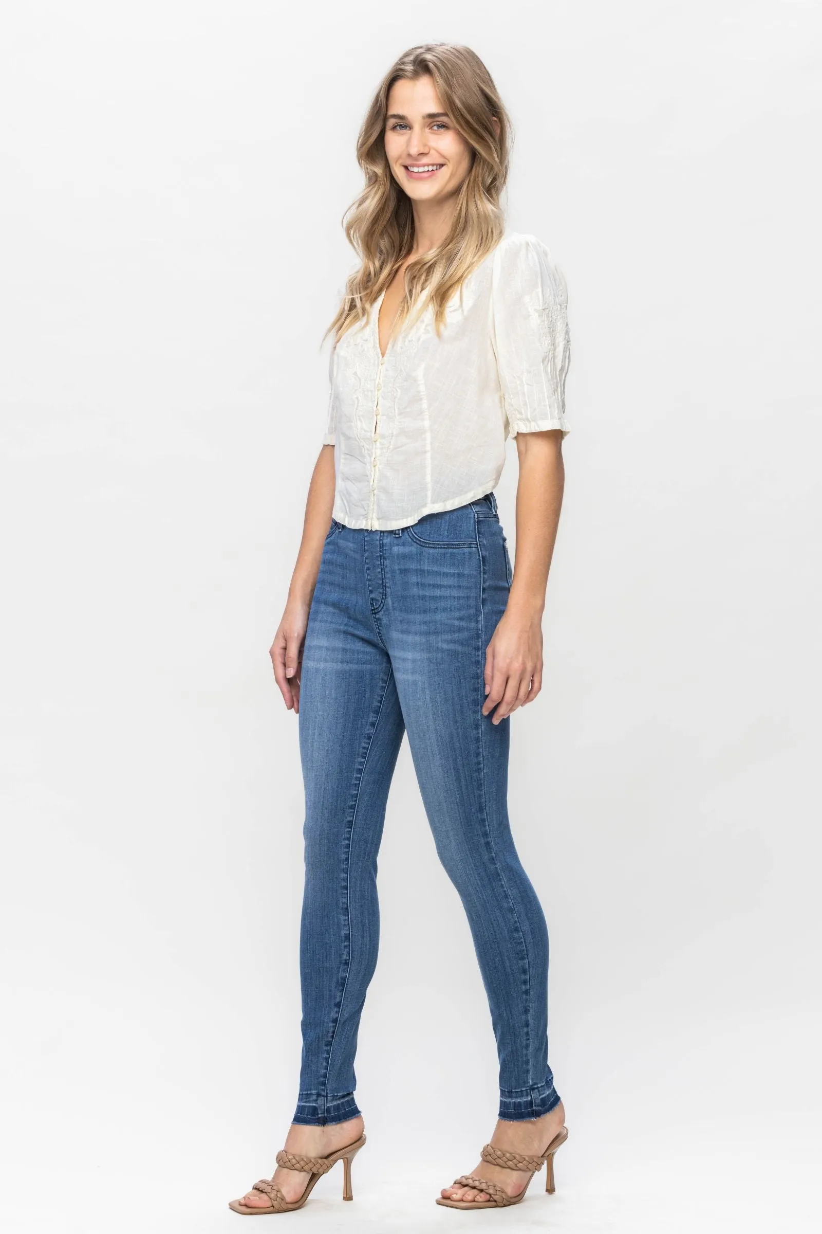 Judy Blue High Waist Release Hem Pull On Skinny Denim 88746