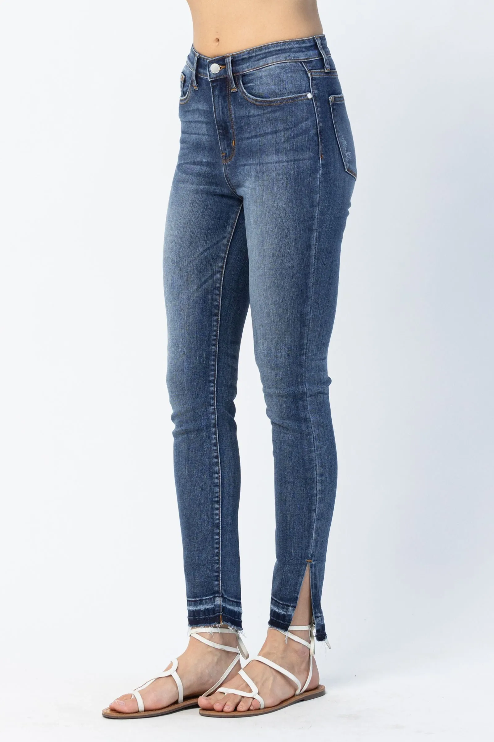 Judy Blue High Waist Released Hem & Side Slit Skinny Denim 82422