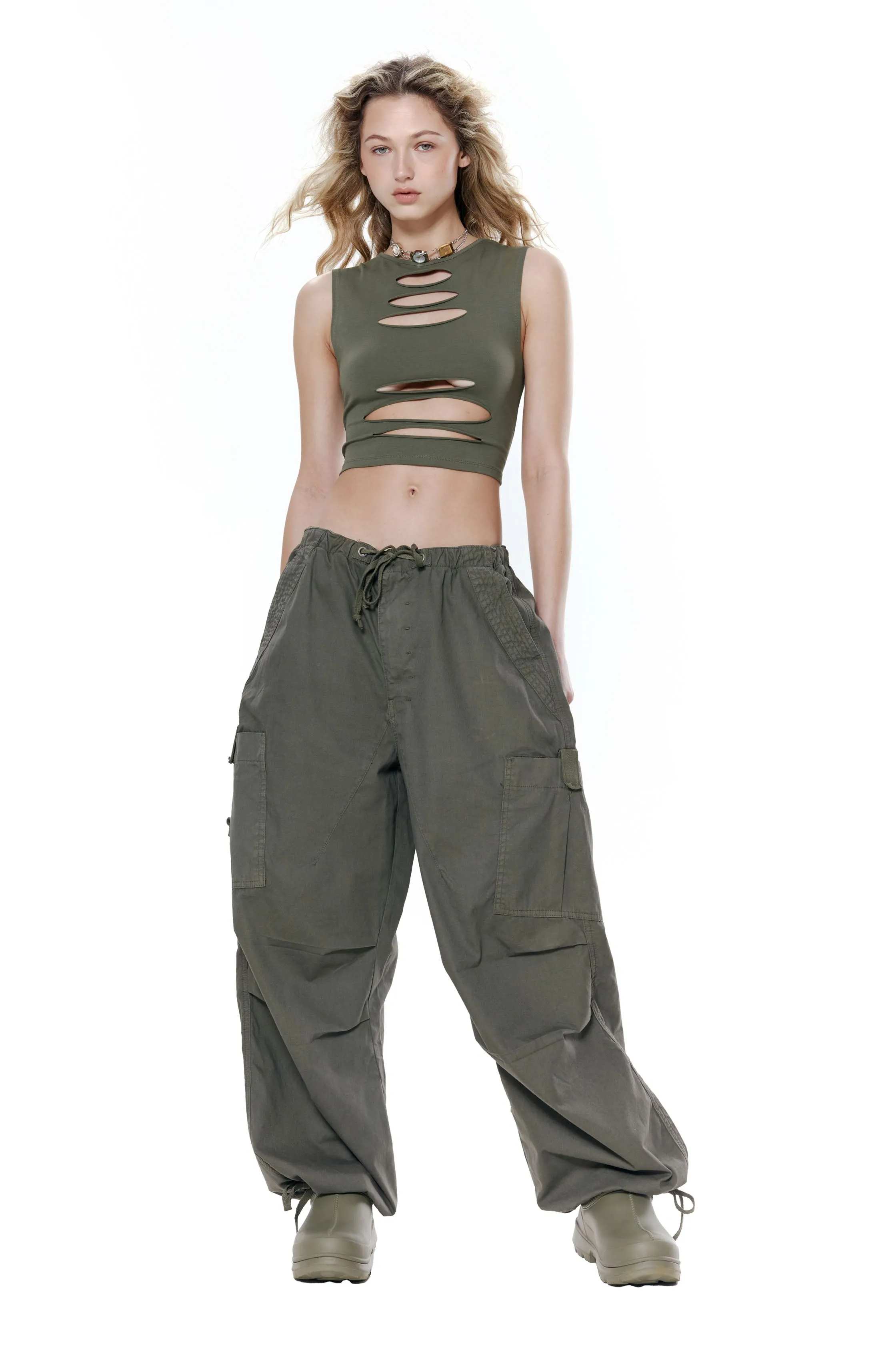 Khaki Parachute Cargo Pants