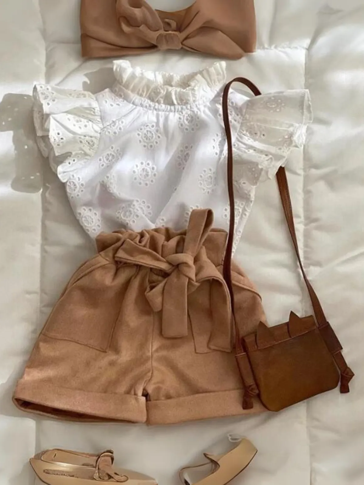 Lasso Lass Eyelet Ruffle Top And Paperbag Short Set