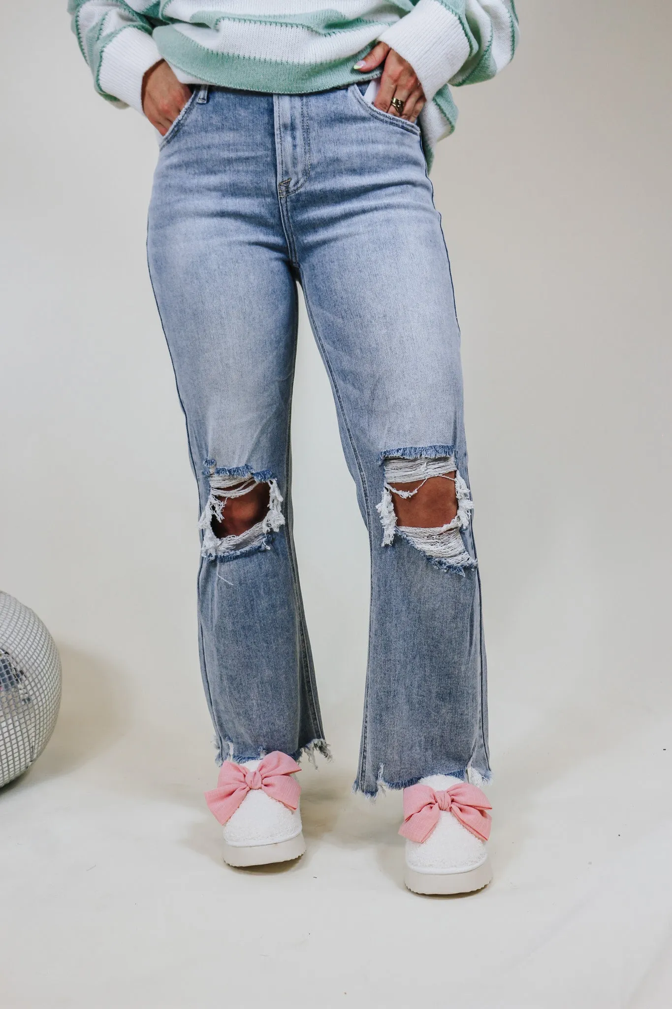 Light Wash High Rise Crop Straight Fit Risen Jeans