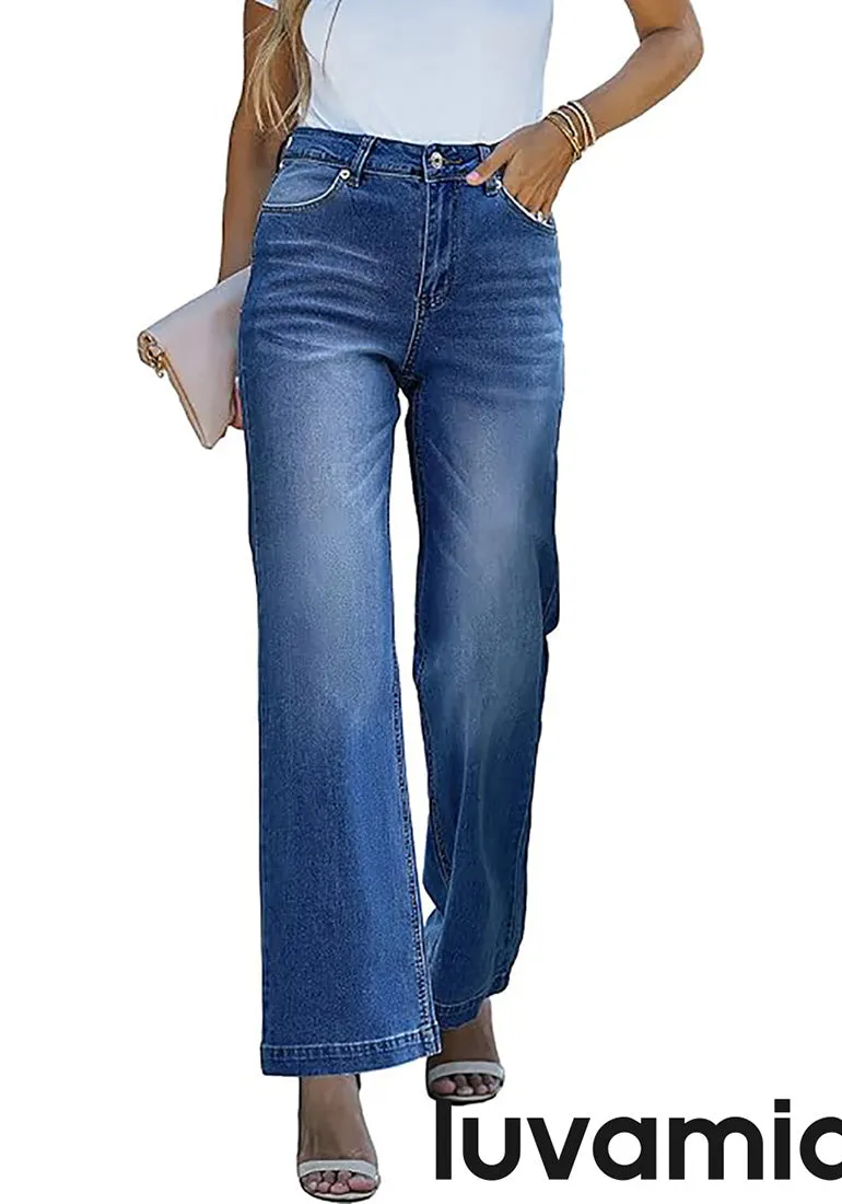 luvamia Wide Leg Jeans for Women High Waisted Baggy 90S Jeans Distressed Stretchy Denim Pants Trendy Stretch Jeans for Women Wide Leg Pants for Women Mom Jeans for Women