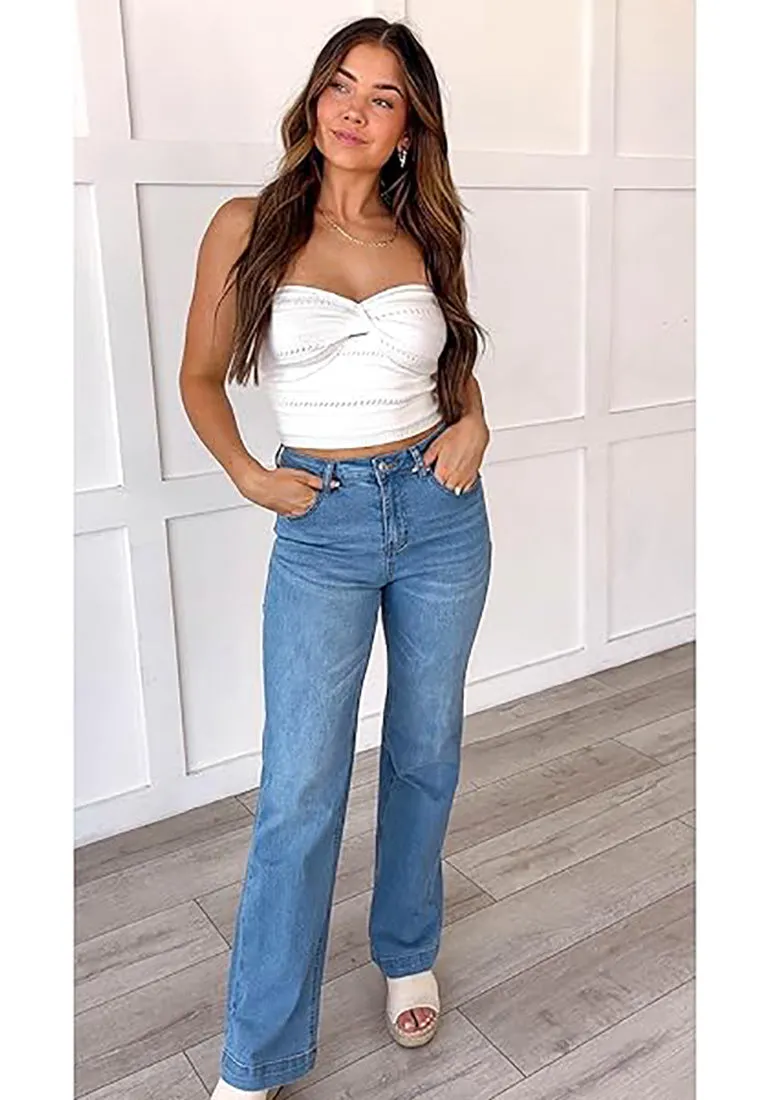 luvamia Wide Leg Jeans for Women High Waisted Baggy 90S Jeans Distressed Stretchy Denim Pants Trendy Stretch Jeans for Women Wide Leg Pants for Women Mom Jeans for Women