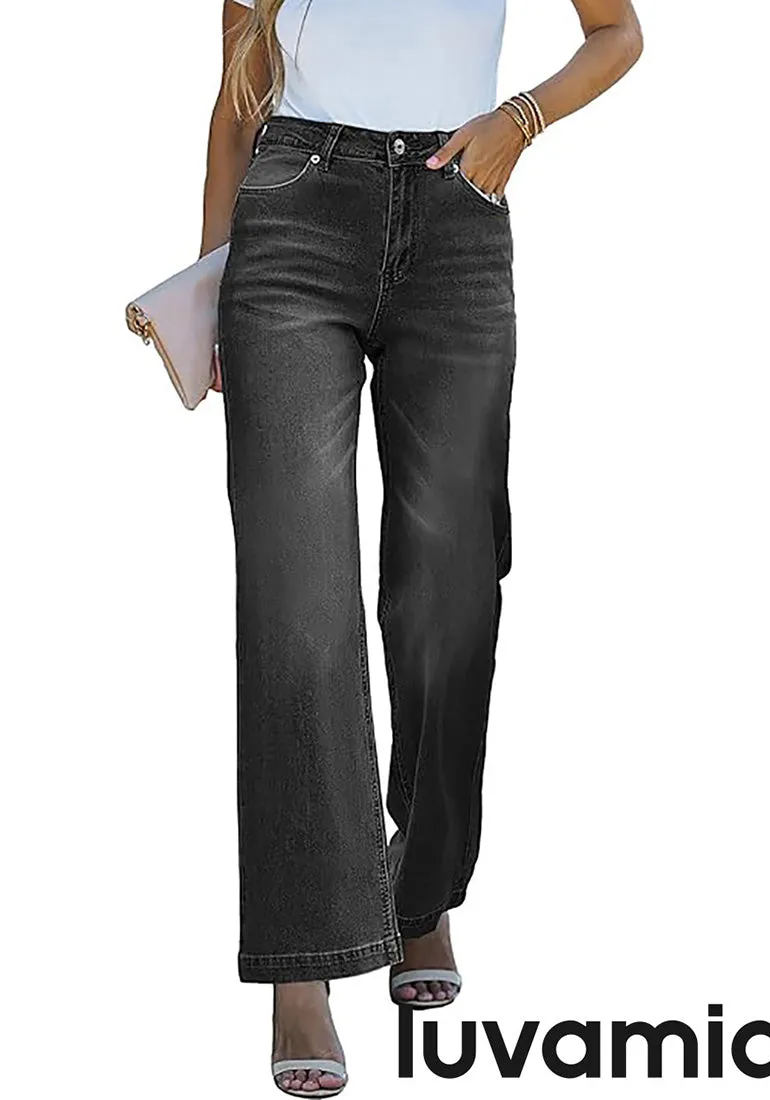 luvamia Wide Leg Jeans for Women High Waisted Baggy 90S Jeans Distressed Stretchy Denim Pants Trendy Stretch Jeans for Women Wide Leg Pants for Women Mom Jeans for Women