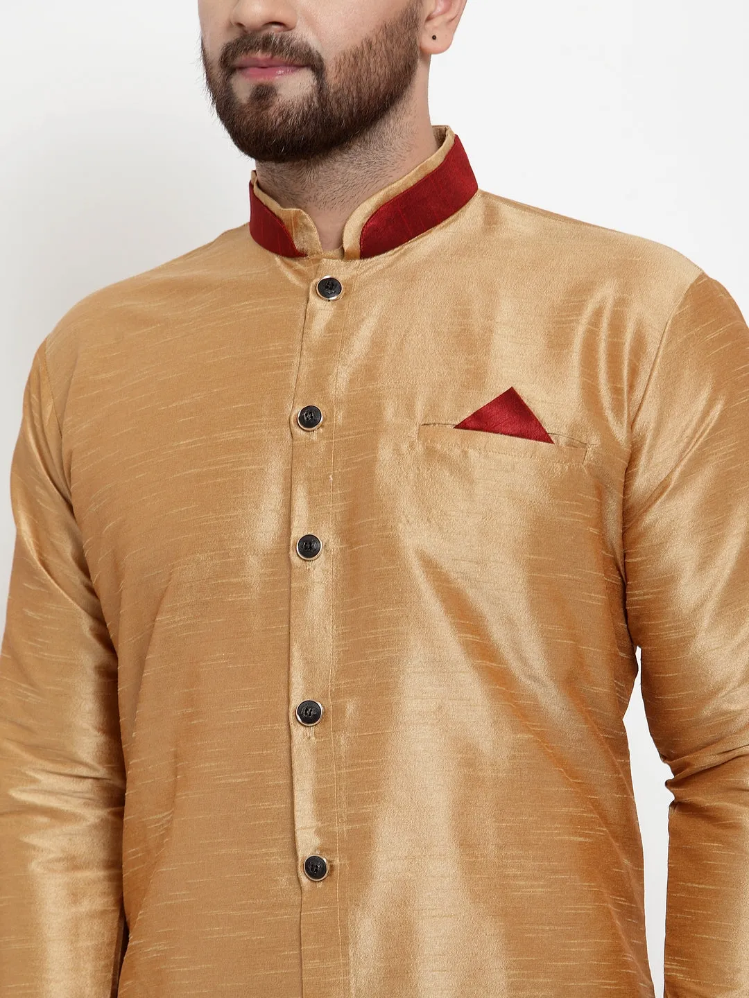 Men's Copper Solid Kurta With Maroon Churidaar Pyjama Set - Benstoke