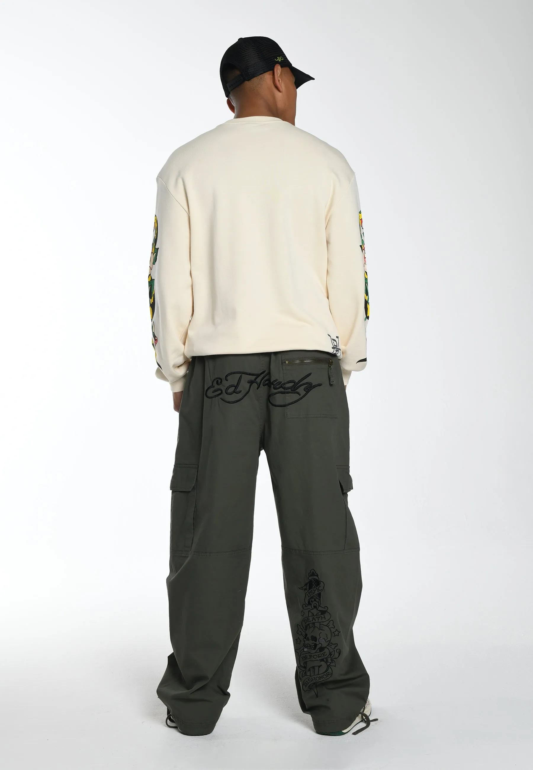 Mens D-B-D Tonal Woven Cargo Trousers - Green