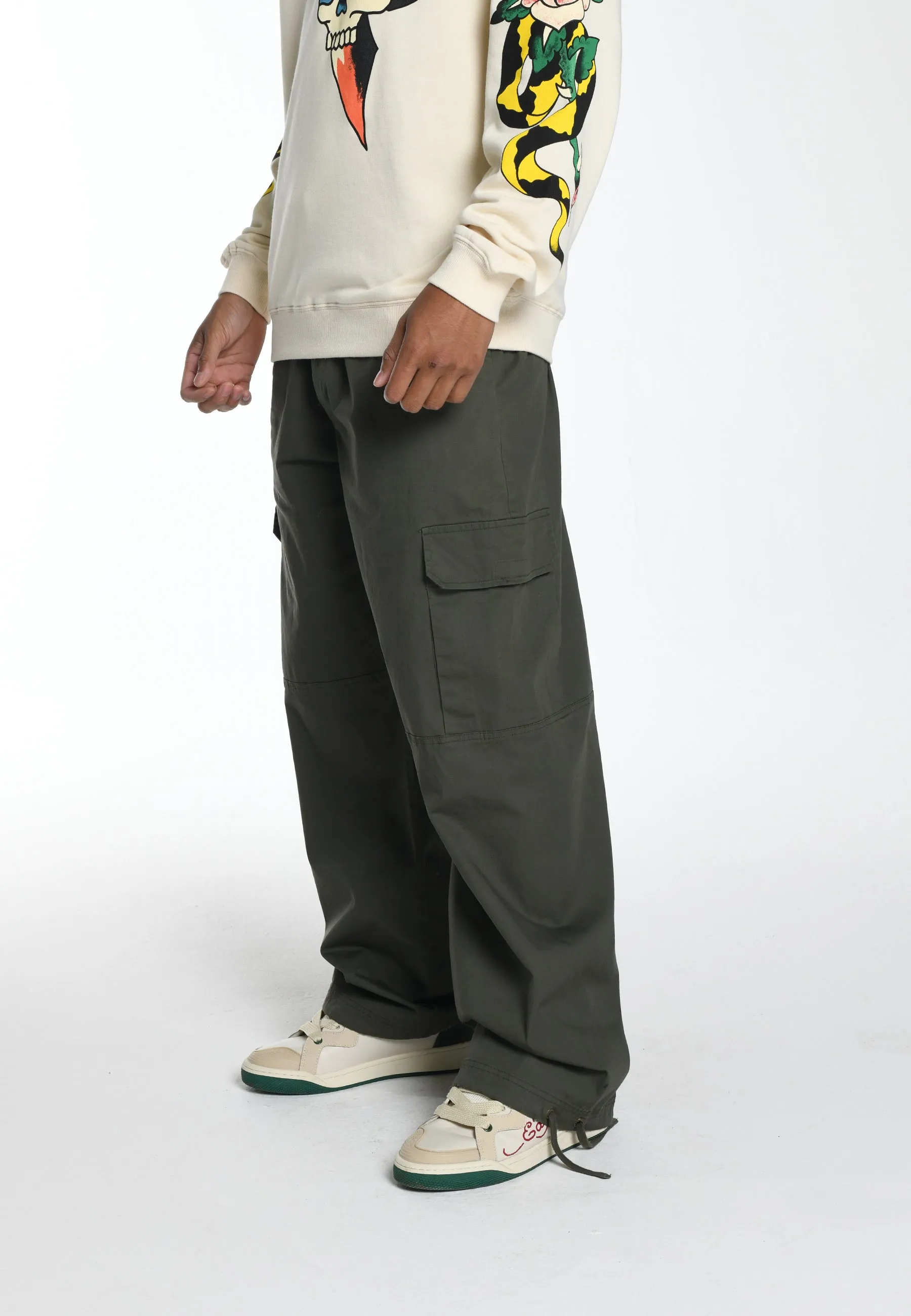 Mens D-B-D Tonal Woven Cargo Trousers - Green