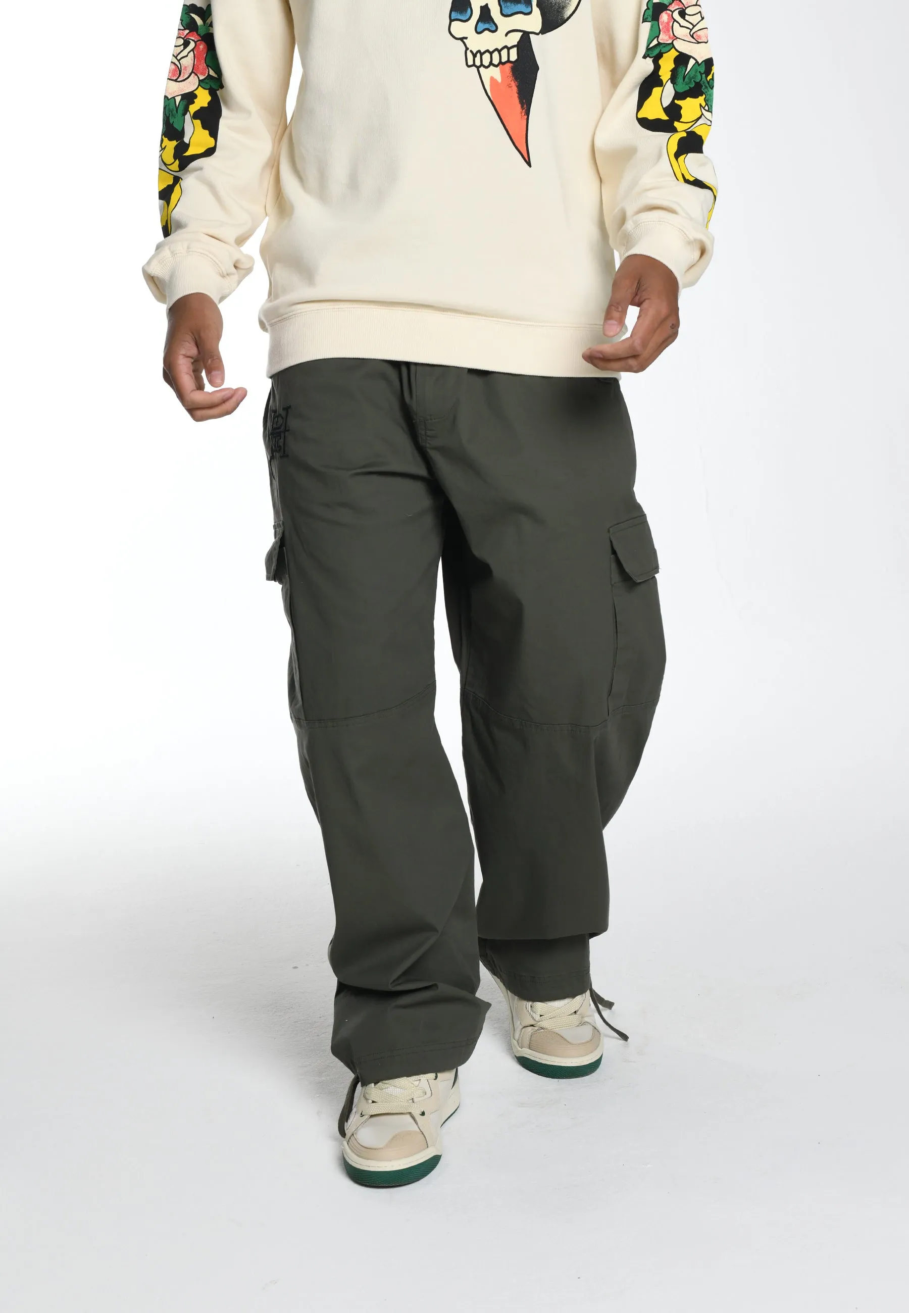 Mens D-B-D Tonal Woven Cargo Trousers - Green