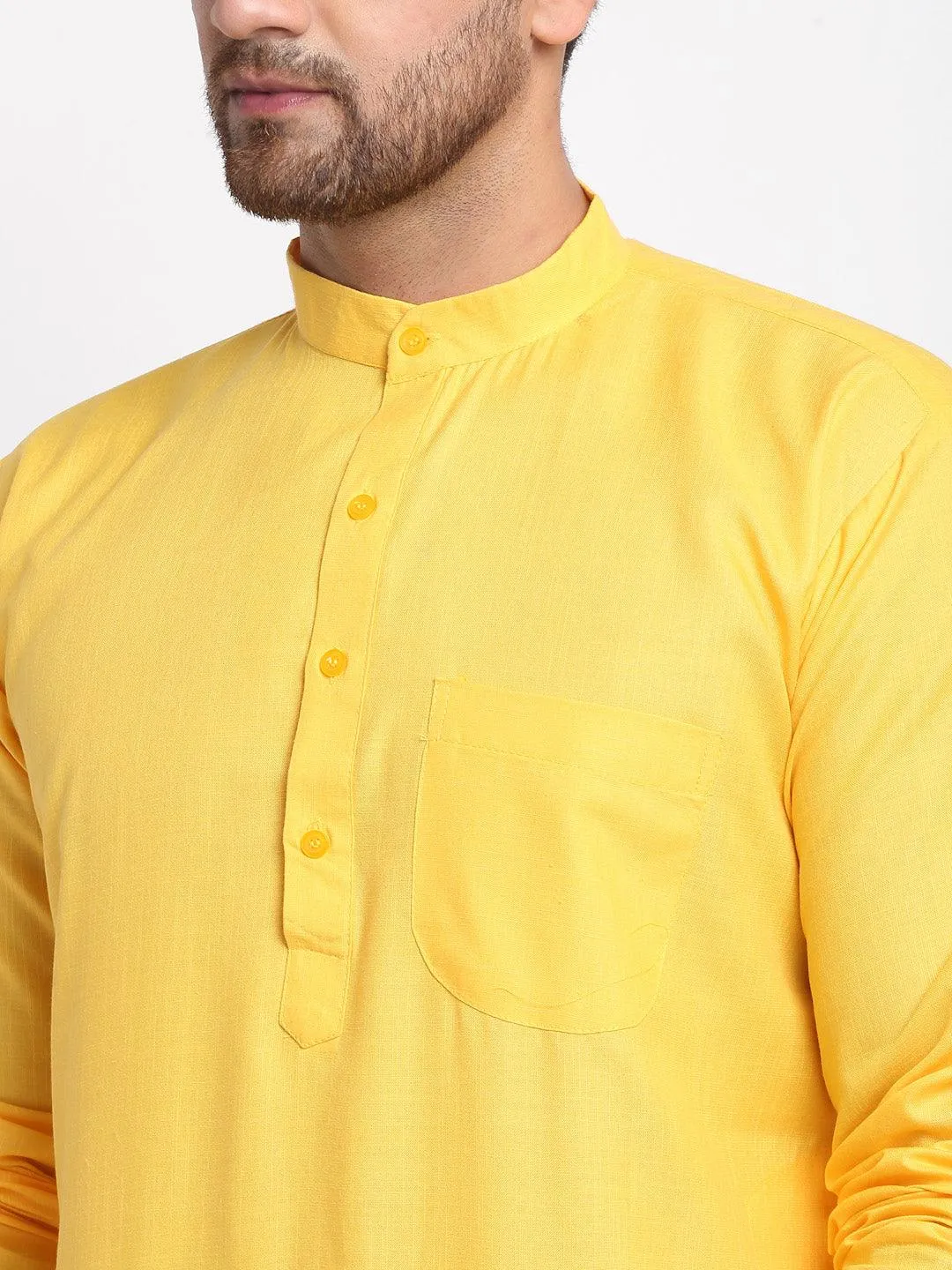 Men's Yellow Solid Kurta With White Salwar - Benstoke