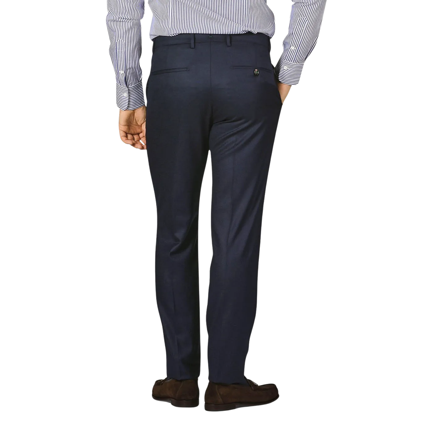 Navy Blue Wool Flannel Flat Front Trousers