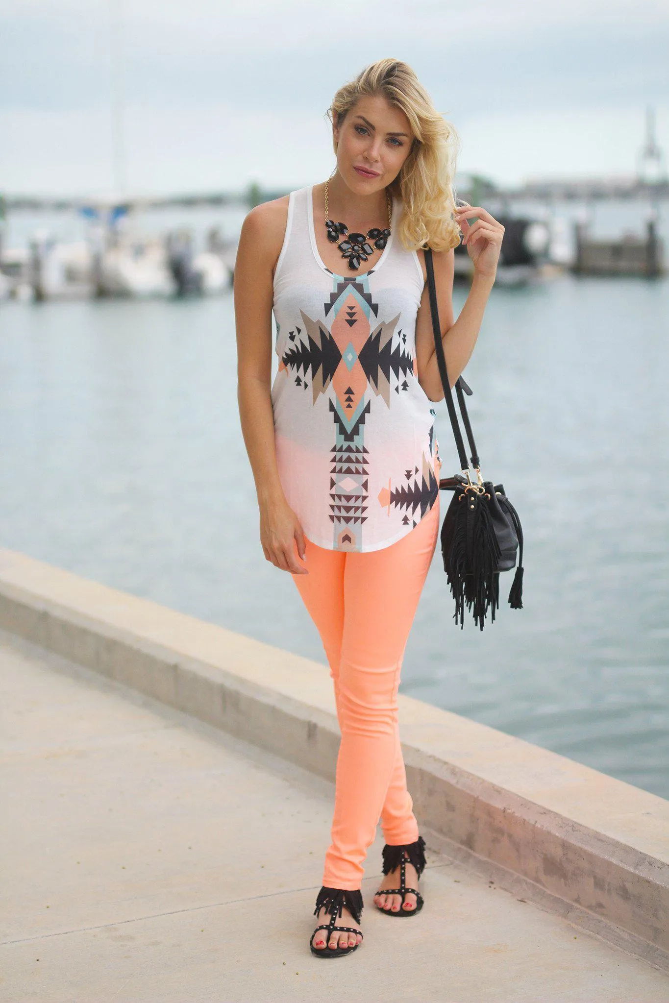 Neon Peach Skinny Jeans