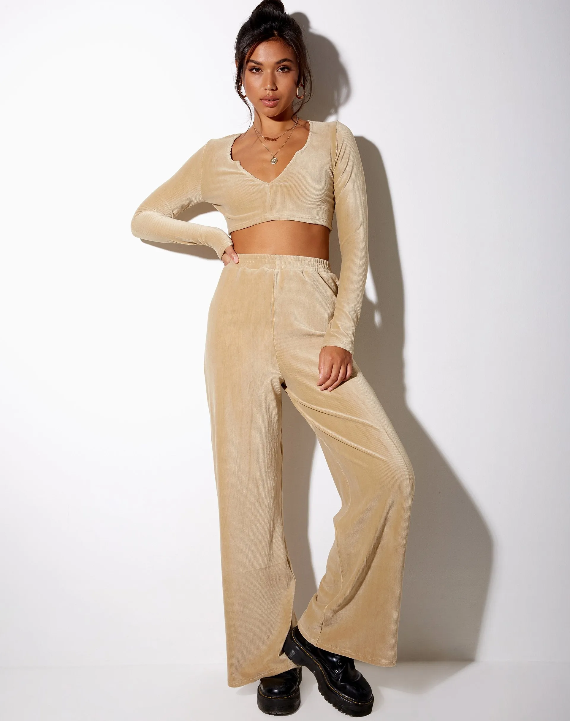 Obeli Trouser in Velvet Rib Tan