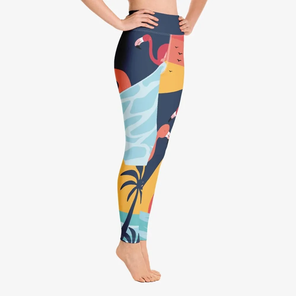 Patterned Leggings "Flamingo" Blue/Yellow