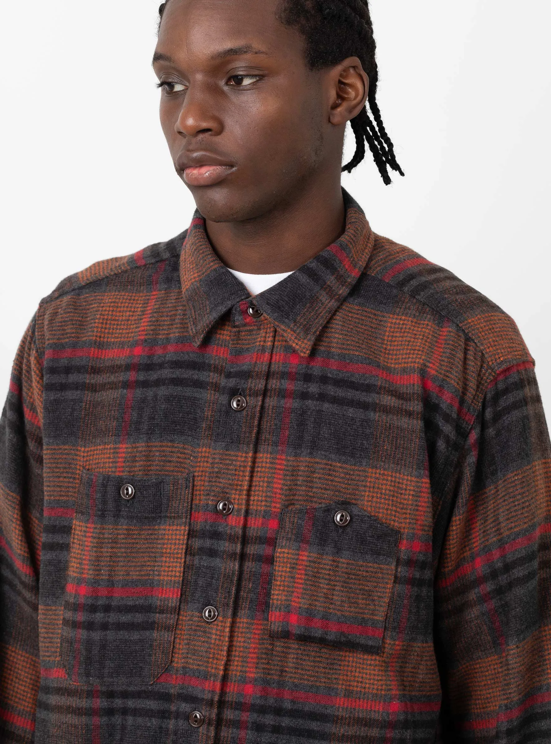 Plaid Flannel Work Shirt Orange & Red