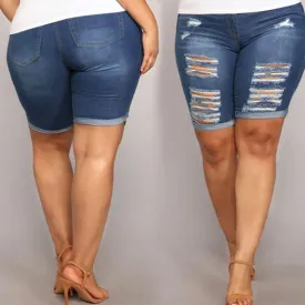 Plus Size Ripped Denim Shorts