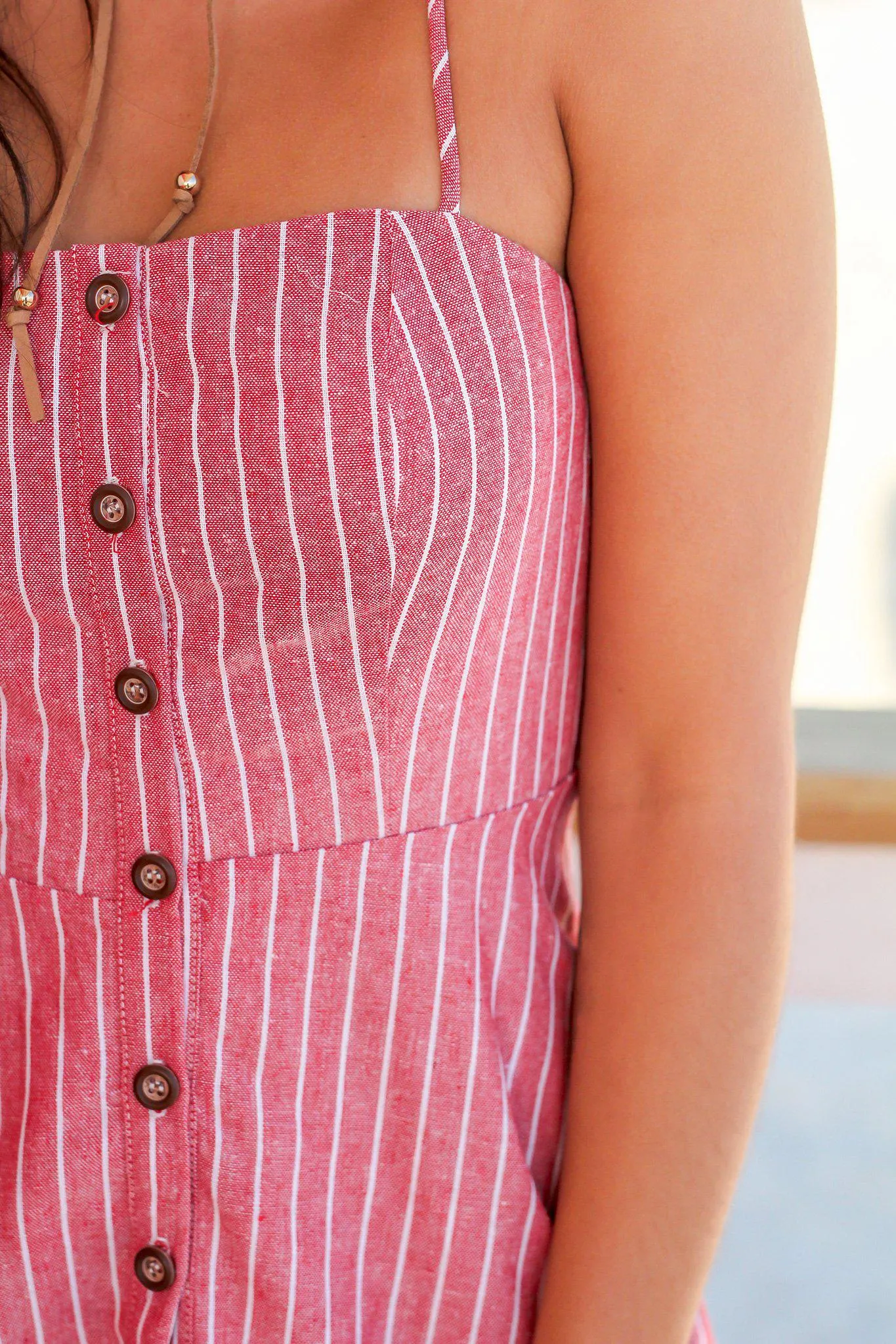 Red Striped Short Dress with Criss Cross Back