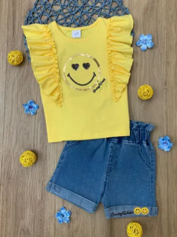 SmileyWorld  Bold Expression Denim Shorts Set