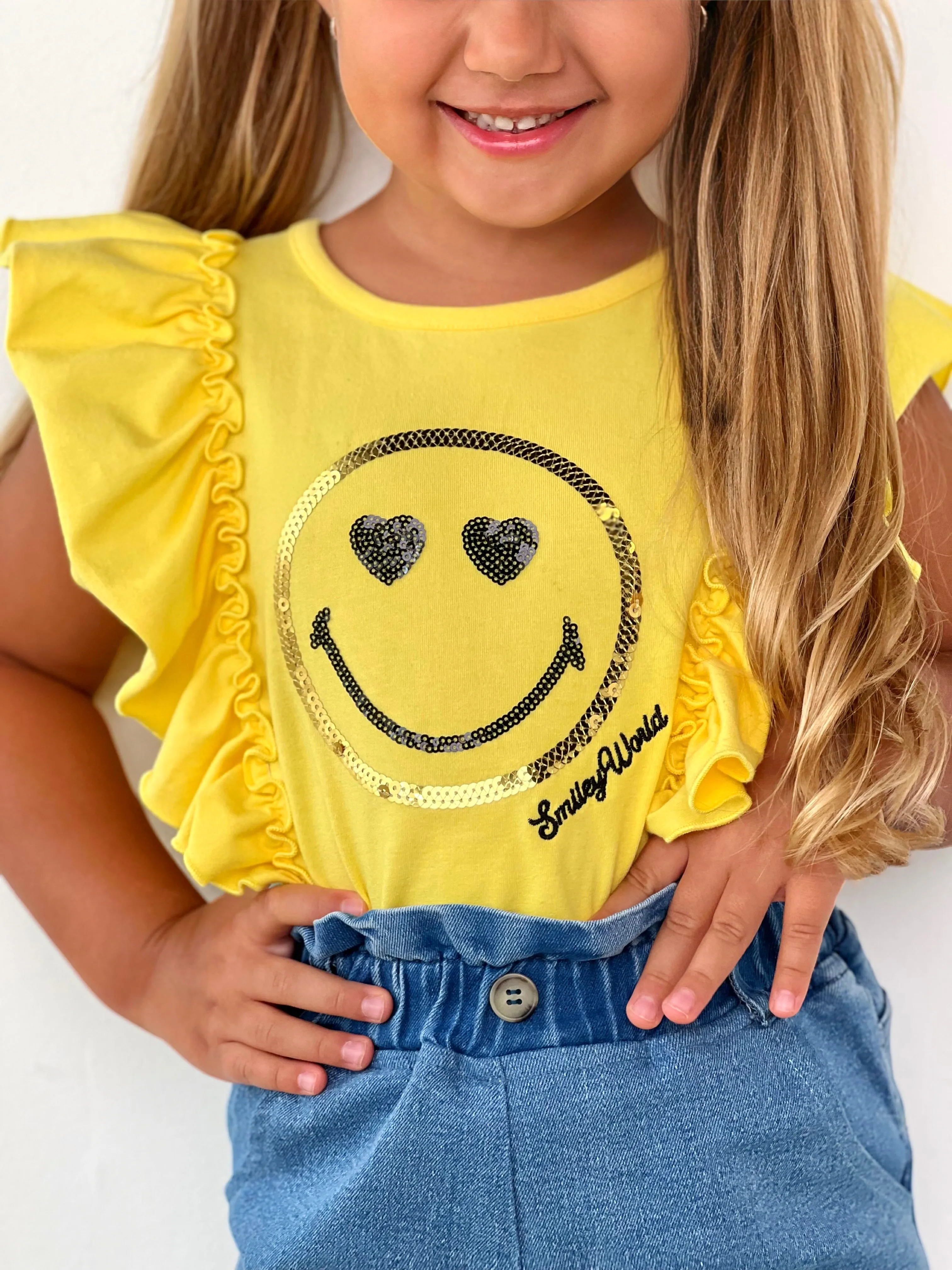 SmileyWorld  Bold Expression Denim Shorts Set