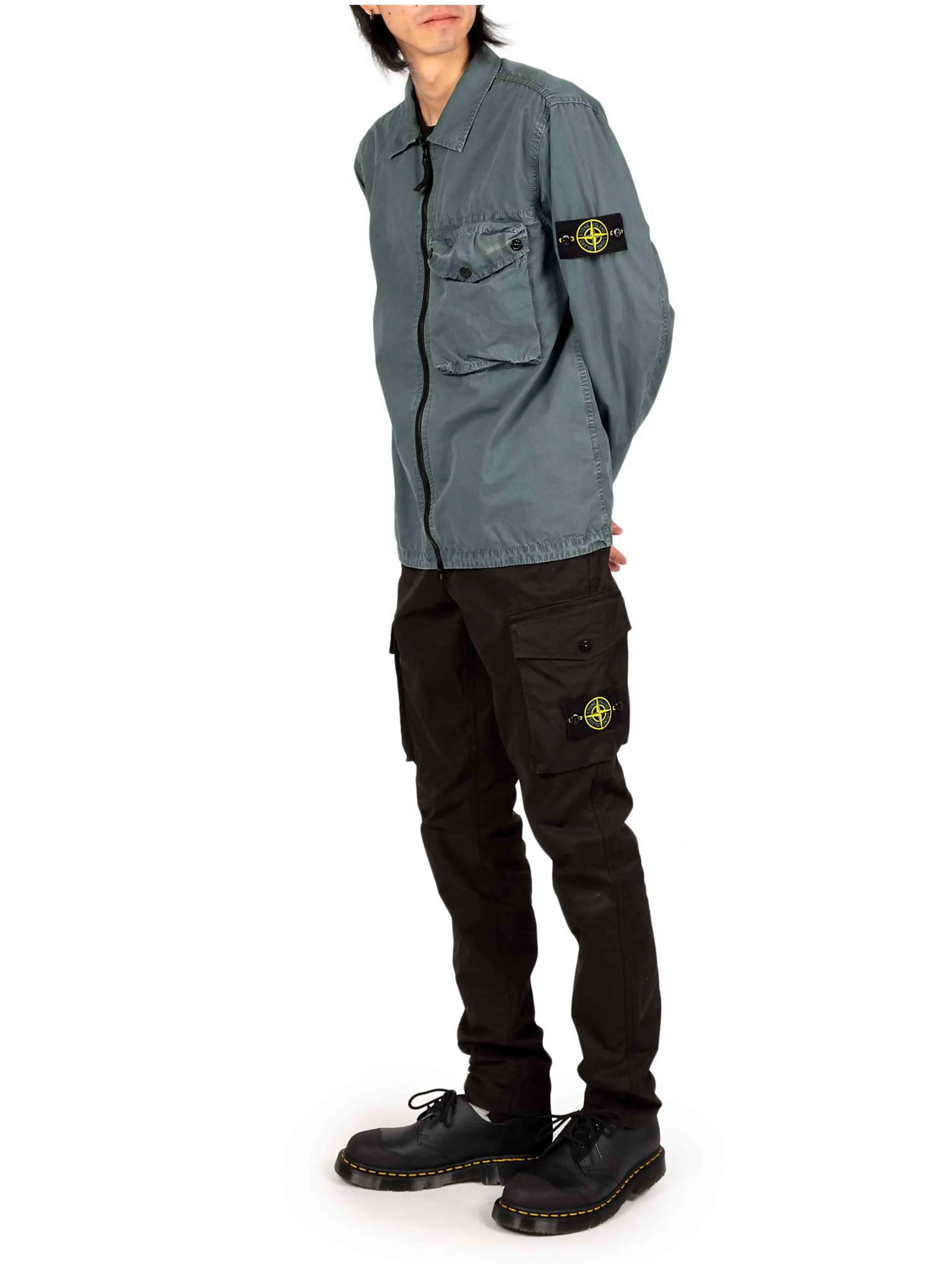 Stone Island Garment Dyed Stretch Cotton Twill Cargo Pants Black