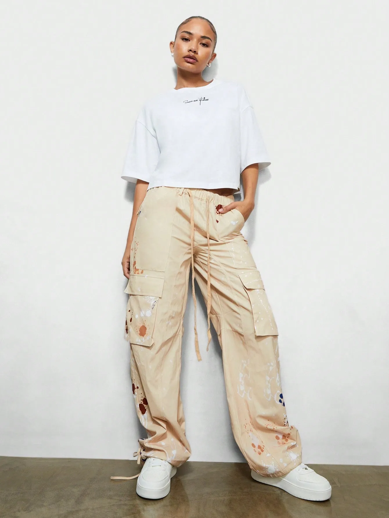 SUMWON WOMEN Straight Fit Utility Pant With Splatter Paint